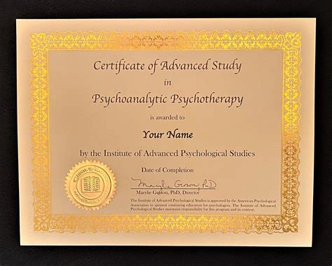 Certificate Of Advanced Study In Psychoanalytic Psychotherapy