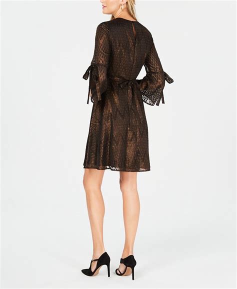 Nine West Metallic Bell Sleeve Fit And Flare Dress Macys