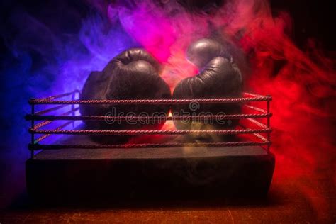 Empty Boxing Ring With Red Ropes For Match In The Stadium Arena