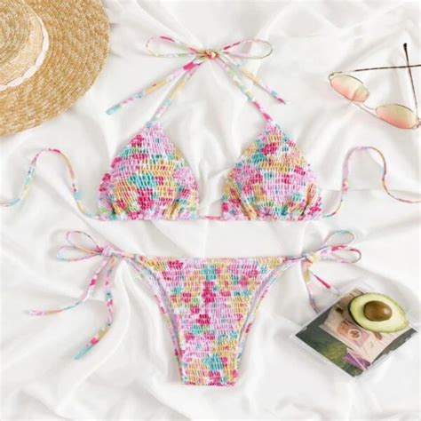 Bikini ชดวายนำ บกนผายนลายดอก แบบเชอกผก สนารกมาก สายฝอ เซกซ ม ลาย Lazada co th