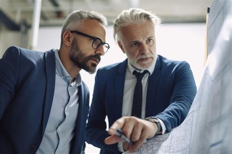 Premium Photo Serious Mature Businessman Pointing At Flipchart While