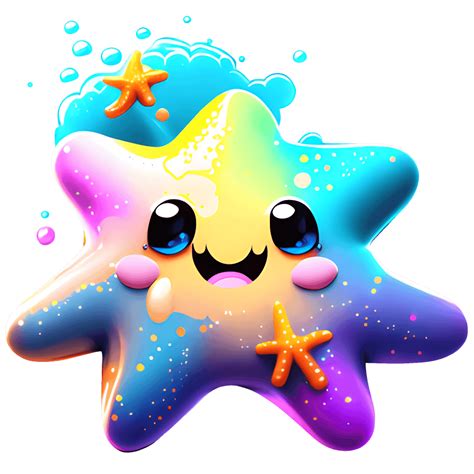 Kleurrijke Verf Splash Kawaii Starfish Smiling Creative Fabrica