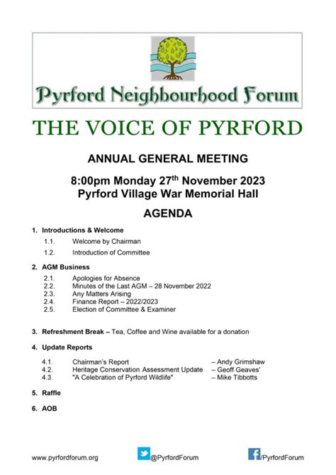 AGM AGENDA 2023 | Pyrford Neighbourhood Forum