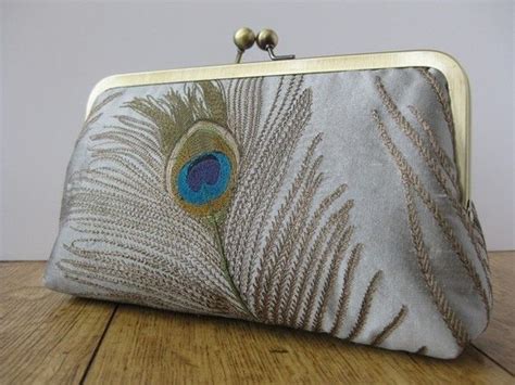 Silk Embroidered Peacock Clutch Bag In Silver RESERVED FOR Etsy