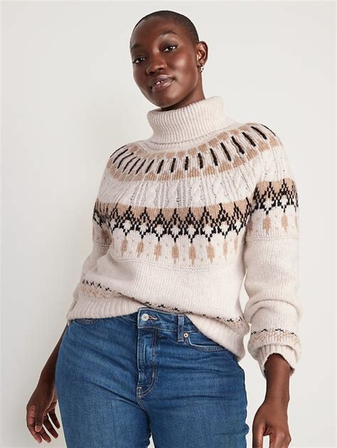 Cozy Fair Isle Cable Knit Turtleneck Sweater For Women Old Navy