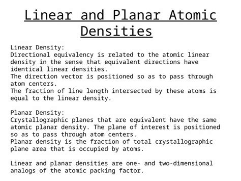 Ppt Linear And Planar Atomic Densities Linear Density Directional