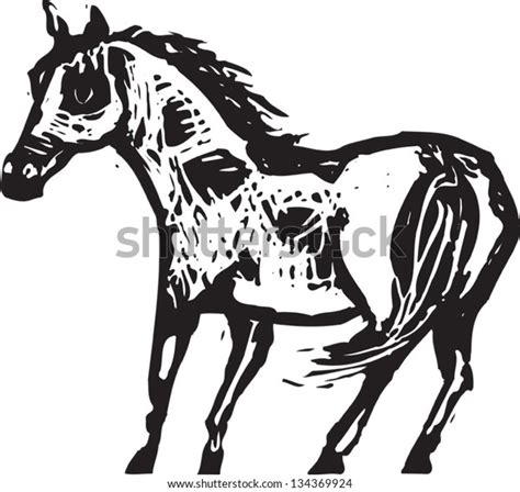 Black White Vector Illustration Pinto Horse Stock Vector Royalty Free