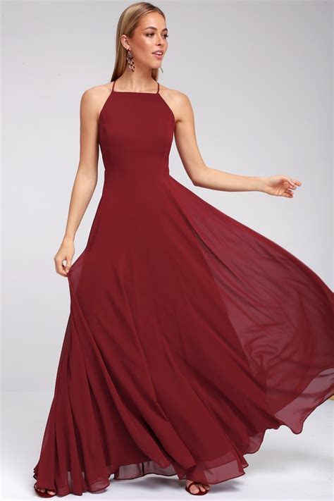 Beautiful Wine Red Dress Maxi Dress Backless Maxi Dress