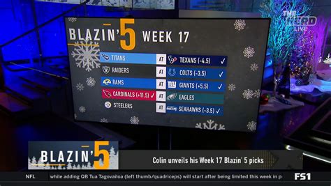 Blazing 5: Colin Cowherd Week 17 NFL Picks 2023 On Fox Sports