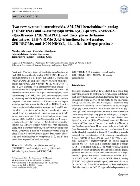 (PDF) Two new synthetic cannabinoids, AM-2201 benzimidazole analog (FUBIMINA) and (4 ...