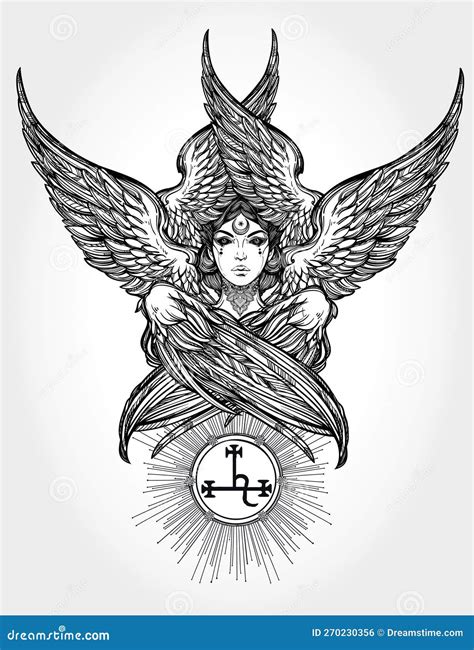 Hand Drawn Fallen Angel Lilith Partrait Stock Vector - Illustration of ...