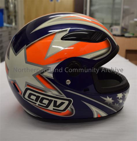 Agv Motorcycle Helmet Navy Blue With Bright Orange And White Pattern