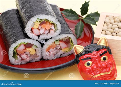 Japanese Setsubun Event, Masks of Demon and Sushi Stock Image - Image of culture, festival ...