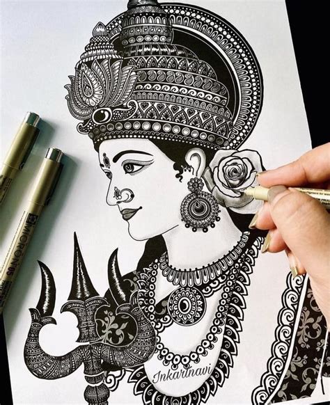 How To Draw Mandala Art Of Maa Durga Zentangle Doodle Art Navaratri