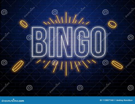 Bingo Neon Sign On Brick Wall Background Cartoon Vector