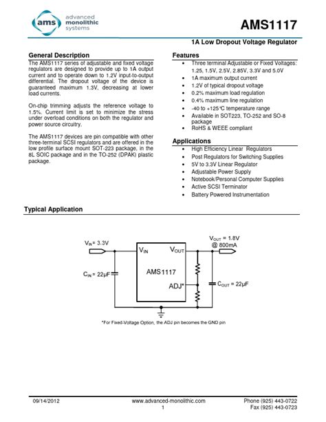 AMS1117 Advanced Monolithic Systems Regulator, Distributor, Stock and ...