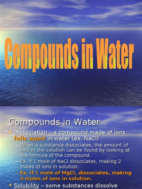 Compounds In Water 07 Dissociation Chemistry Aqueous Solution