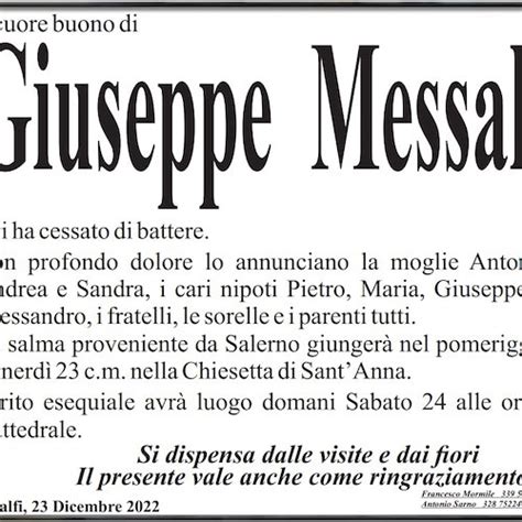 Il Vescovado Amalfi Piange La Scomparsa Del Signor Giuseppe Messalino