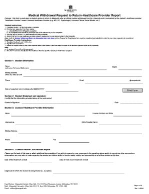 Fillable Online Mu Medical Withdrawal Health Care Provider Form