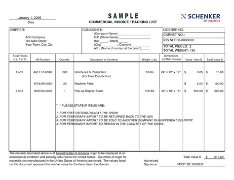 Commercial Invoice Packing List Template Professional Sample Template