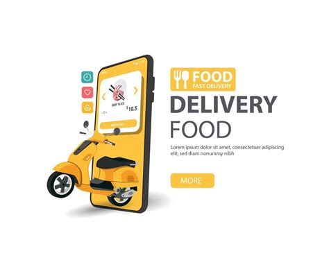 Online Delivery Food By Scooter Website On A Mobile Food Order Concept