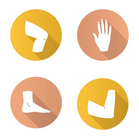 Body Parts Flat Design Long Shadow Glyph Icons Set Knee Hand Foot