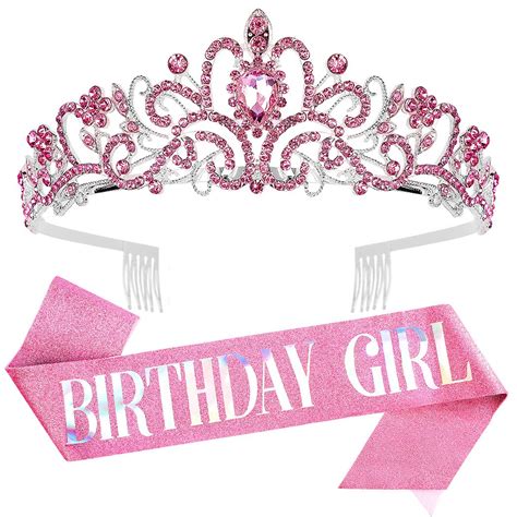 Birthday Crowns For Women Didder Pink Birthday Girl Sash