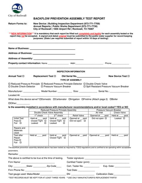 Backflow Preventer Test Form