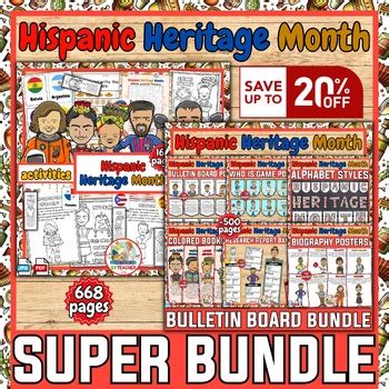 Hispanic Heritage Month Bundle Bulletin Board Activities Worksheets