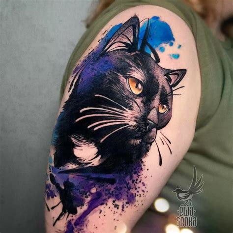 Black Cat Watercolor Tattoo - TATTOOGOTO