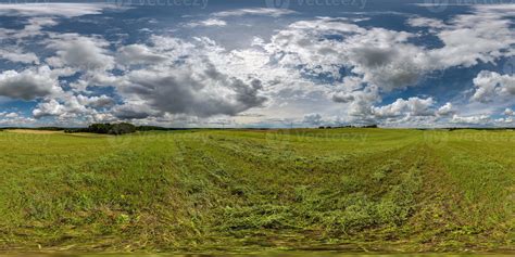 Full Seamless Hdri Panorama Among Farming Field With Cut Grass And