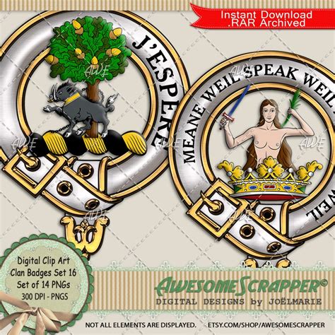 Scottish Clan Badges Set16 Digital Clip Art By Awesomescrapper High