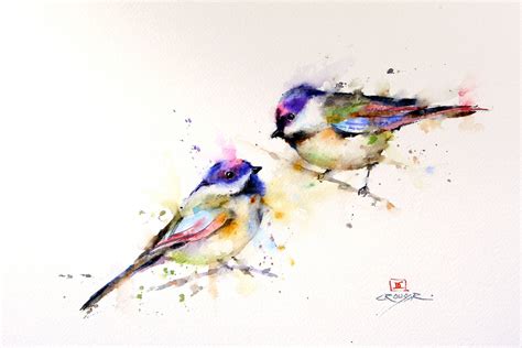 Chickadee Watercolor Print Bird Art Painting By Dean