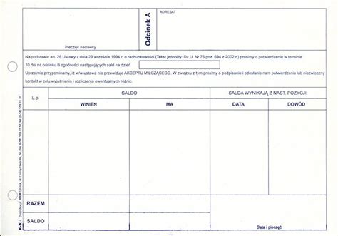 Potwierdzenie Salda A K Mila Druki Akcydensowe I Artyku Y Biurowe