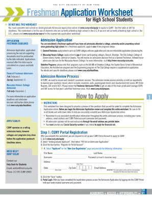 Fillable Online Cuny Freshman Application Worksheet CUNY Cuny Fax