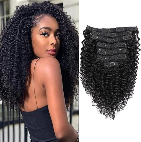 Nineibei Kinky Curly Clip In Hair Extensions Real Human