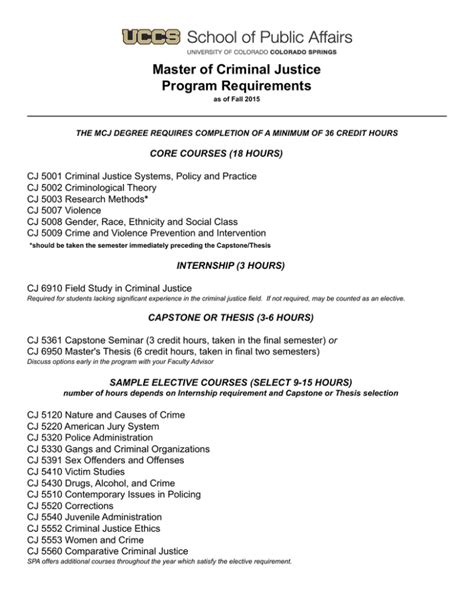 Master Of Criminal Justice Program Requirements