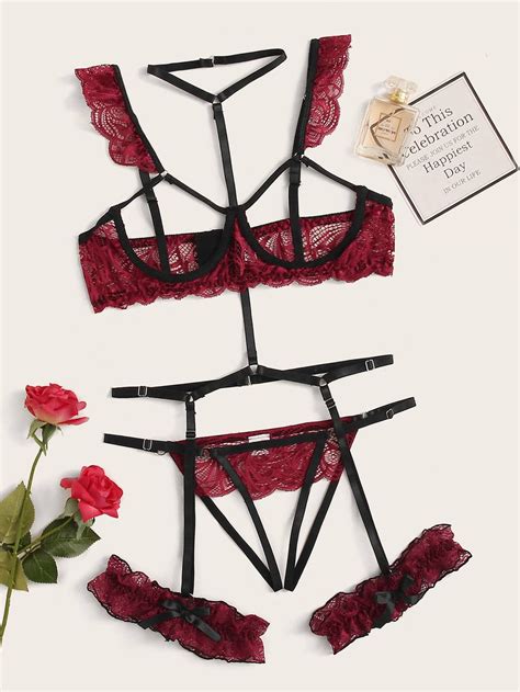 3pack Heart Embroidery Mesh Underwire Garter Lingerie Set Artofit