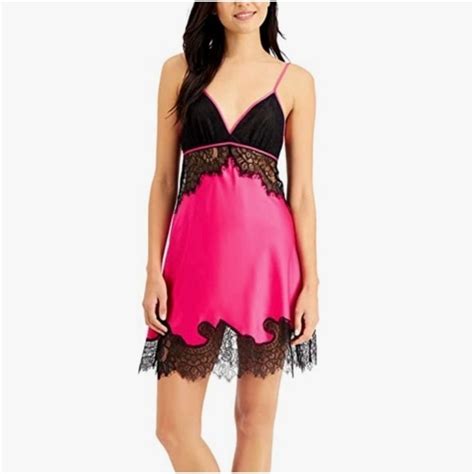 Inc International Concepts Intimates And Sleepwear Inc Hot Pink Black Lace Spandex Nightgown