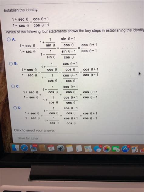 Solved Establish the identity 1 sec θ 1 sec θ cos 0 1 cos Chegg