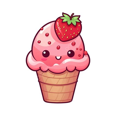 Cute Kawaii Strawberry Ice Cream Png Illustration Strawberry Ice