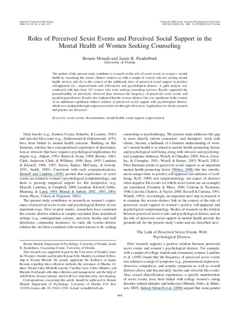 Pdf Sexism Social Support And Womens Mental Health