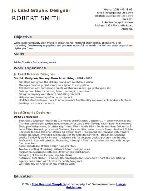 Lead Graphic Designer Resume Samples | QwikResume