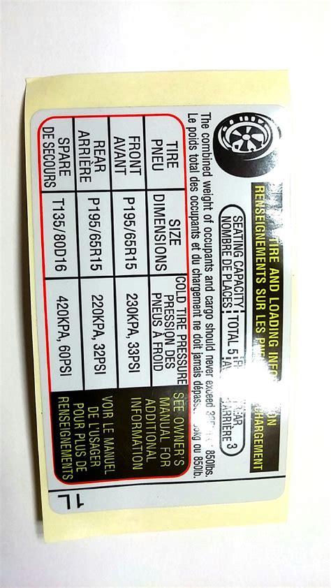 Subaru Impreza Engine Decal Tire Information Label Label Fj