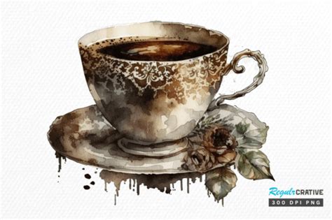 Watercolor Vintage Coffee Cup Clipart Graphic By Regulrcrative