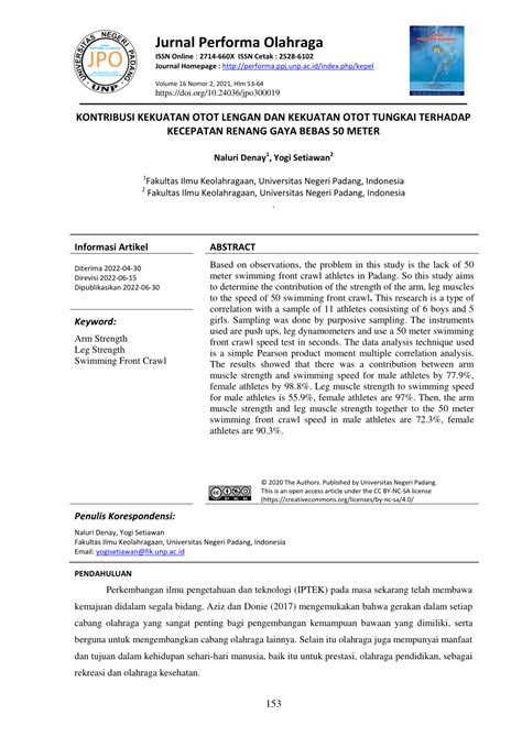 Pdf Kontribusi Kekuatan Otot Lengan Dan Kekuatan Otot Tungkai