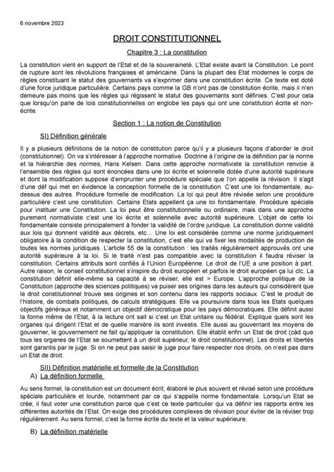 Droit Constitutionnel Droit Constitutionnel Chapitre La