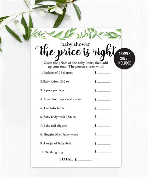 Floral Baby Shower Game The Price Is Right Printable 52 Off