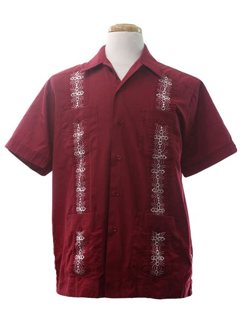 S Vintage Guayabera Shirt S Haband Mens Maroon Background