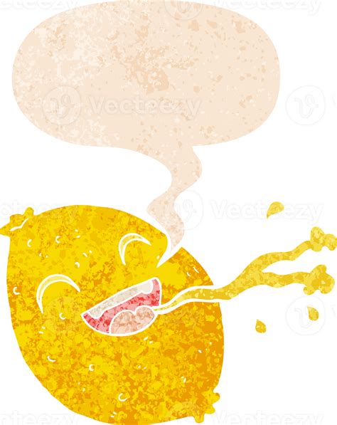 Cartoon Squirting Lemon With Speech Bubble In Grunge Distressed Retro Textured Style 45122199 Png